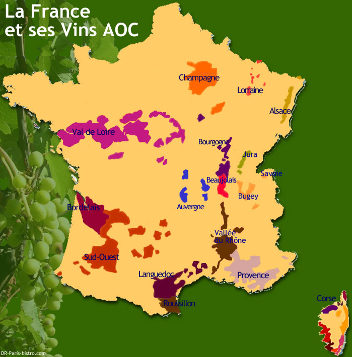 Carte des vins de France détaillée AOC AOP - édition 2024